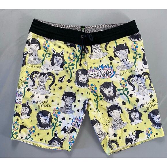 Volcom Stoneys Lightweight Quick Dry Board Shorts. Yellow, Spirit Animals. 33. - Picture 1 of 5